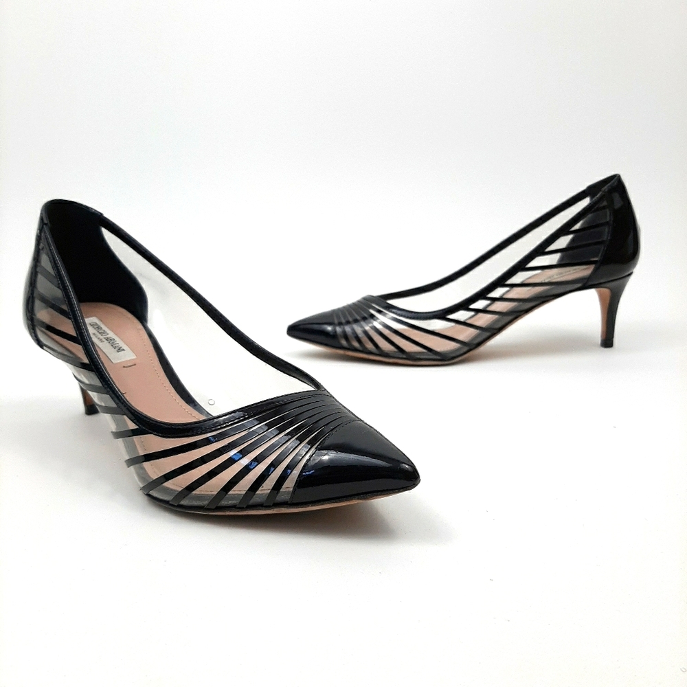 Giorgio Armani Striped Pointed Pumps Black Patent Size 36